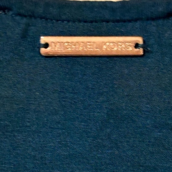 Michael Kors- Teal long sleeve faux wrap shirt - Picture 3 of 5